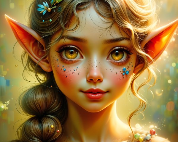 Close-up Portrait of a Girl with Golden Eyes and Freckles