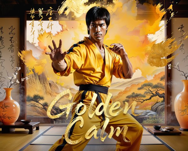 Martial Arts Pose in Traditional Asian Decor Setting