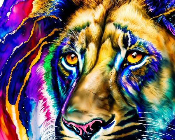 Colorful Lion Portrait with Intricate Details and Emotion