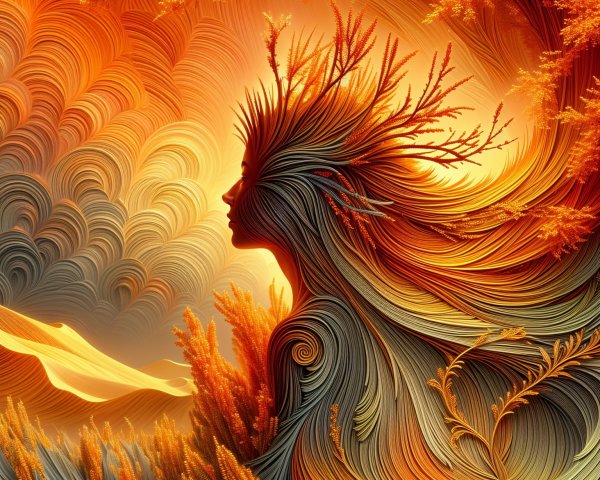 Silhouette of a Woman with Flowing Lines and Patterns