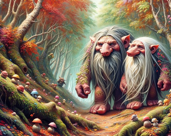 Whimsical Trolls in an Enchanted Autumn Forest