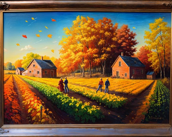 Vibrant Autumn Scene with Rustic Houses and Foliage