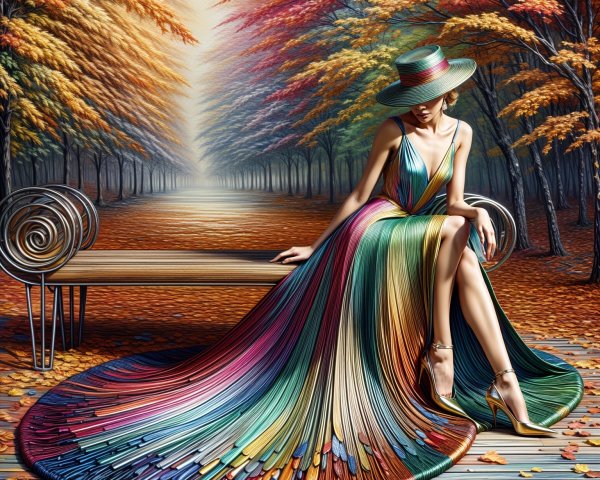 Elegant Figure in Autumn Landscape with Colorful Leaves