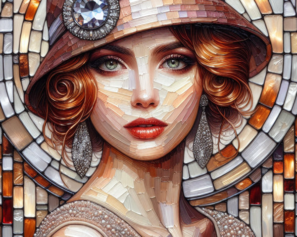 Portrait of a Woman with Hat and Gemstone Jewelry