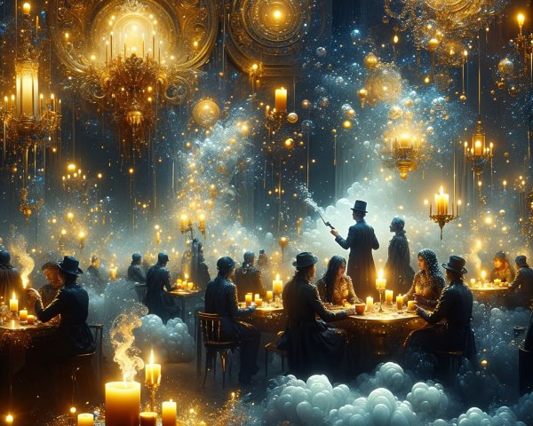 Lavish Banquet Scene in a Dreamlike Setting