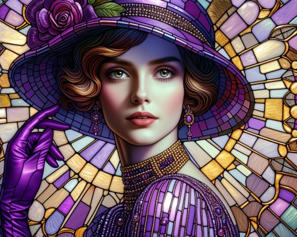 Art Nouveau Stained-Glass Portrait of a Woman