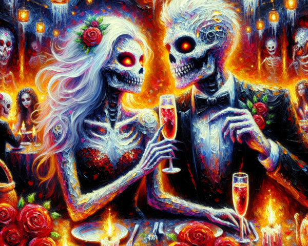 Colorful Day of the Dead Celebration with Skeletons