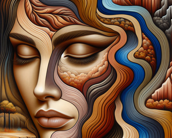 Abstract Face with Nature-Inspired Patterns and Colors