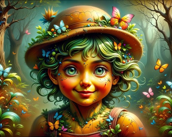Whimsical Child in Enchanted Forest with Butterflies