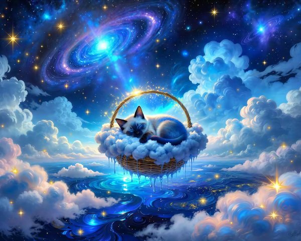 Dreamlike Digital Painting of a Sleeping Siamese Cat
