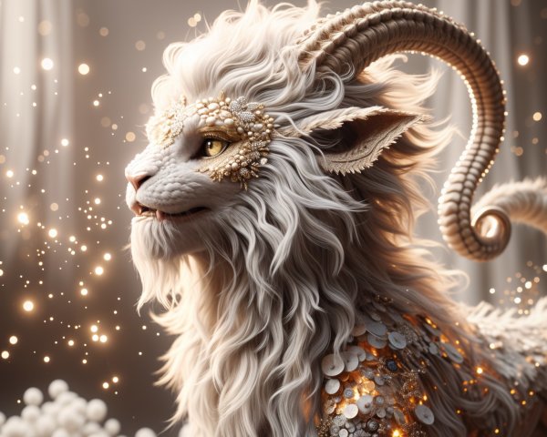 Majestic Creature with White Fur and Golden Accents