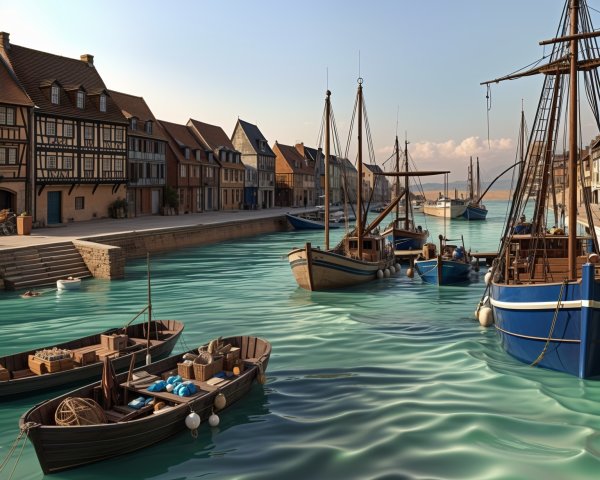 Tranquil Waterfront with Historic Buildings and Boats