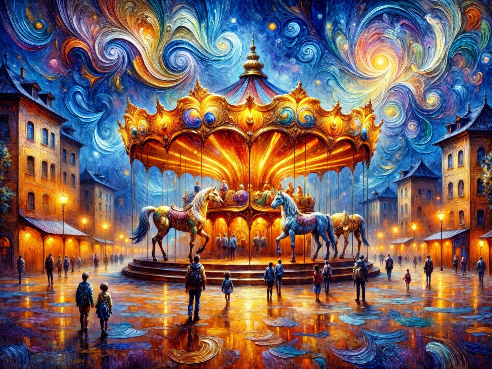 Vibrant Carousel Under Starry Sky with Enchanted Atmosphere
