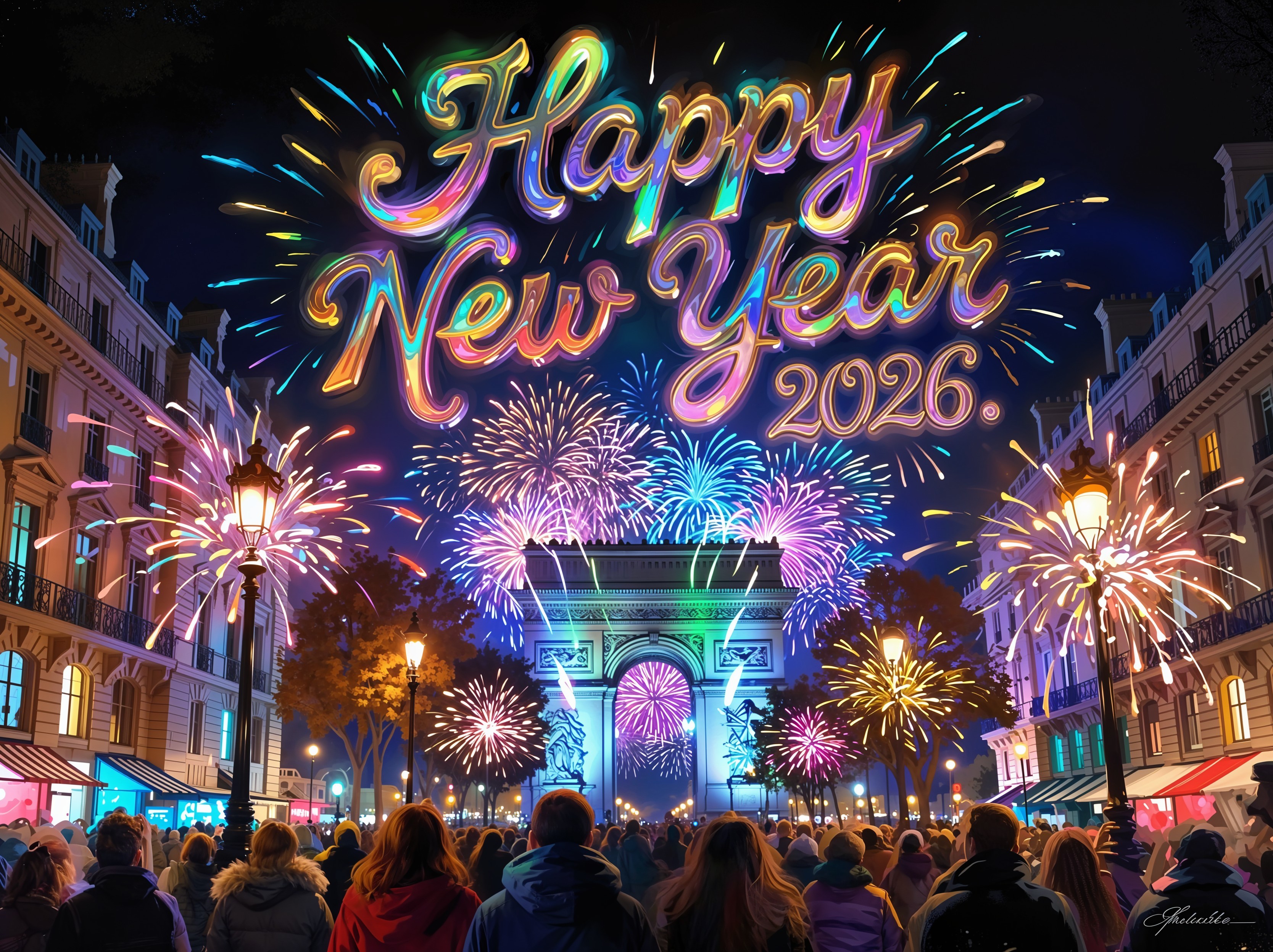 Colorful 3D New Year 2026 Text with Fireworks Display