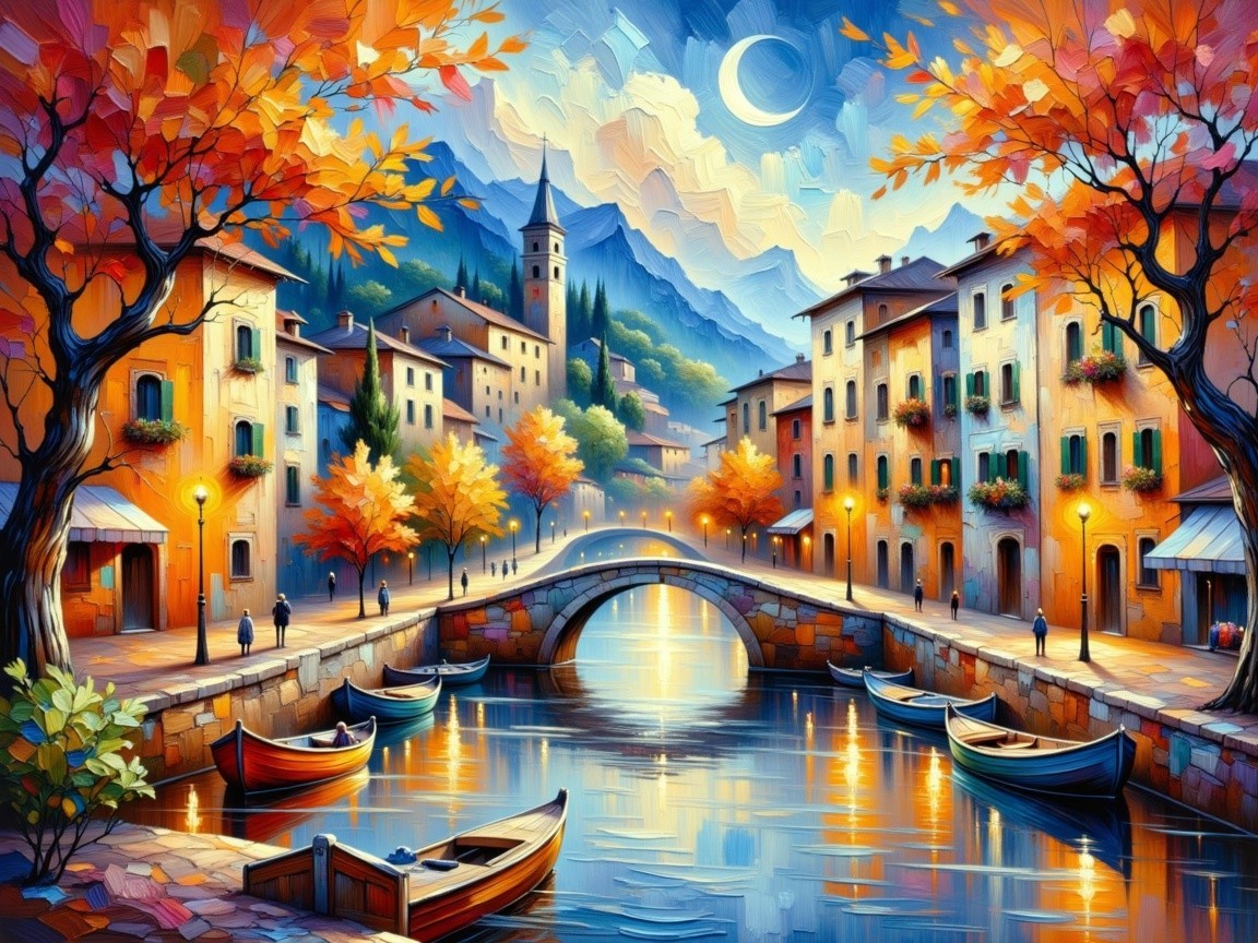 Autumn Village Scene by a Serene Canal