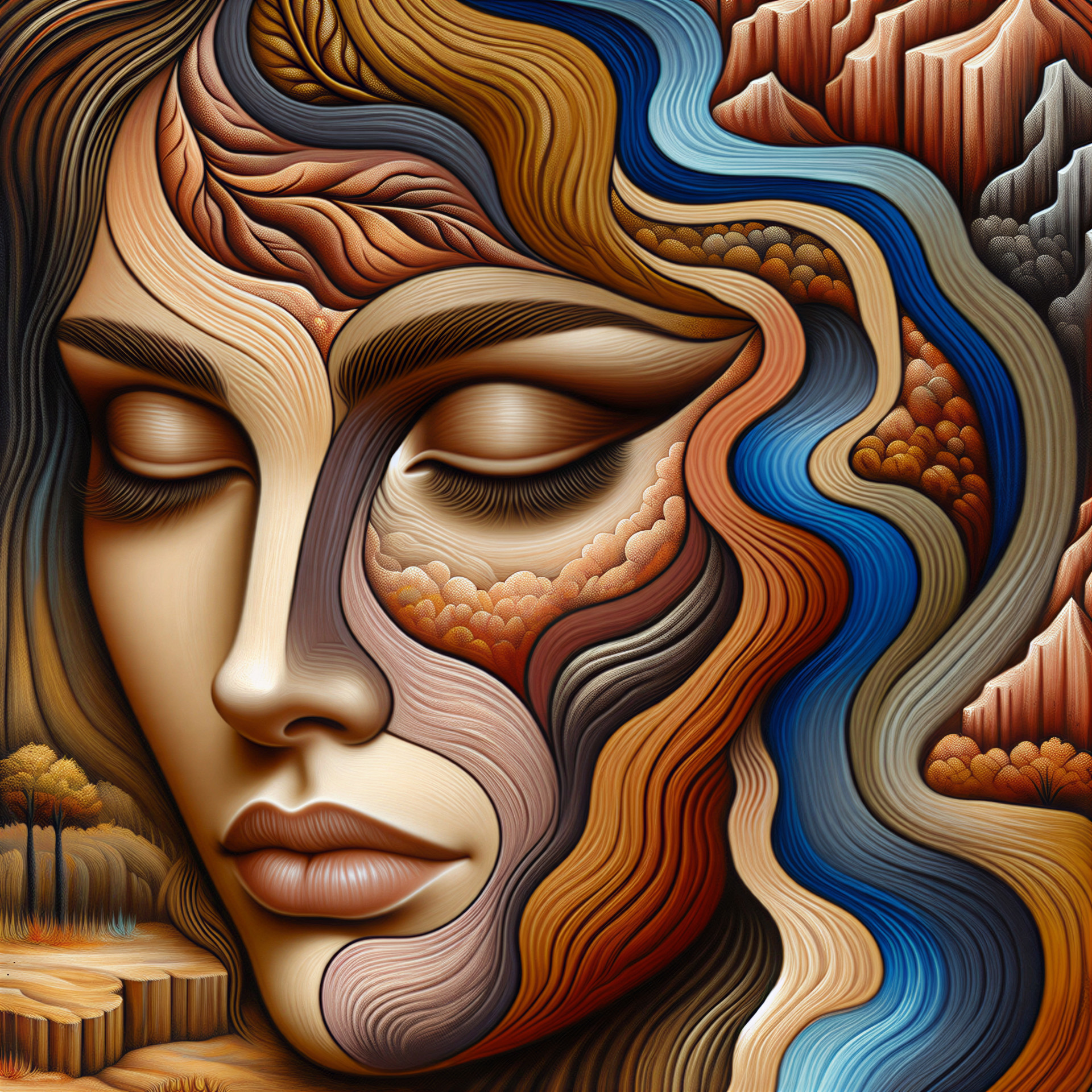 Abstract Face with Nature-Inspired Patterns and Colors