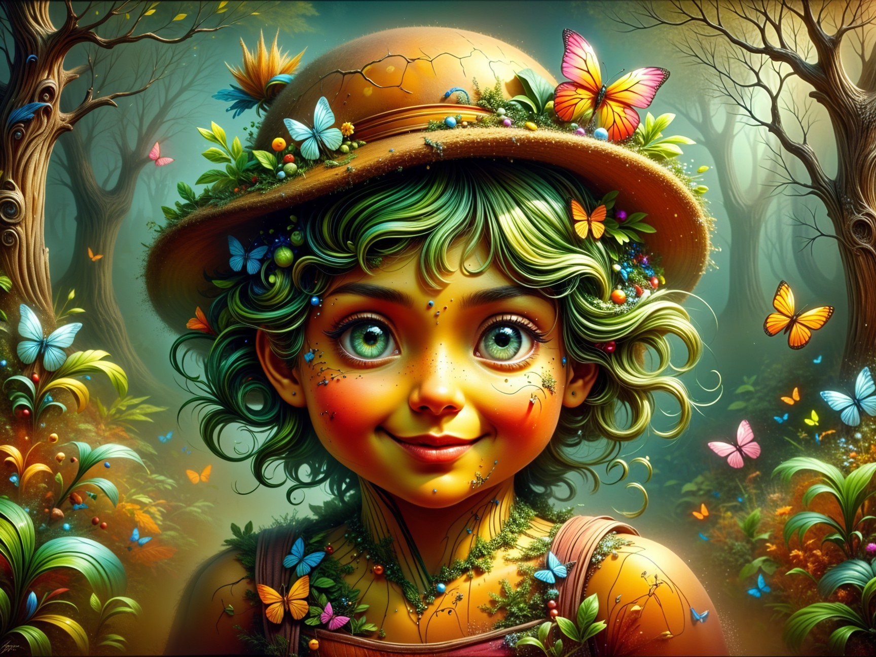 Whimsical Child in Enchanted Forest with Butterflies