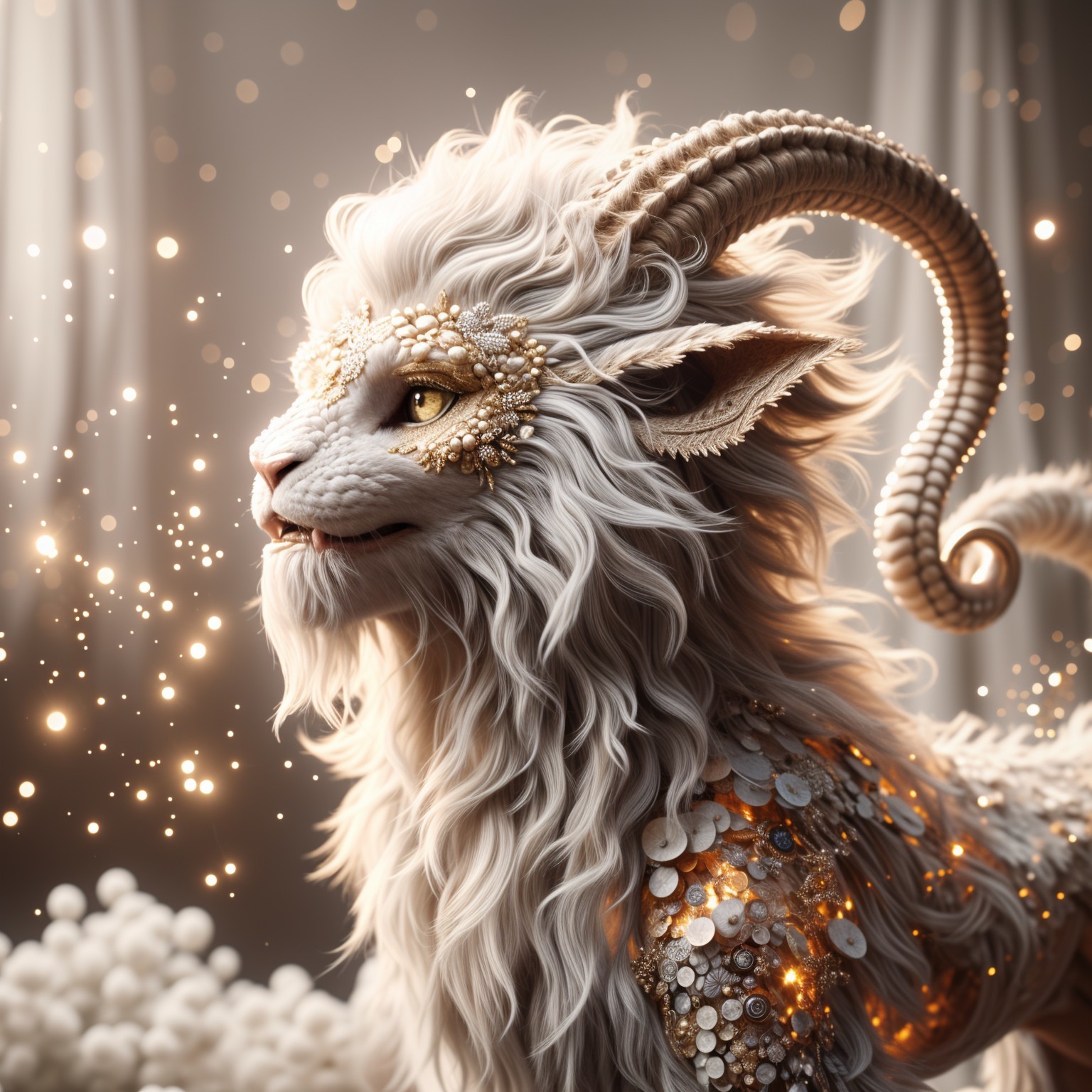 Majestic Creature with White Fur and Golden Accents
