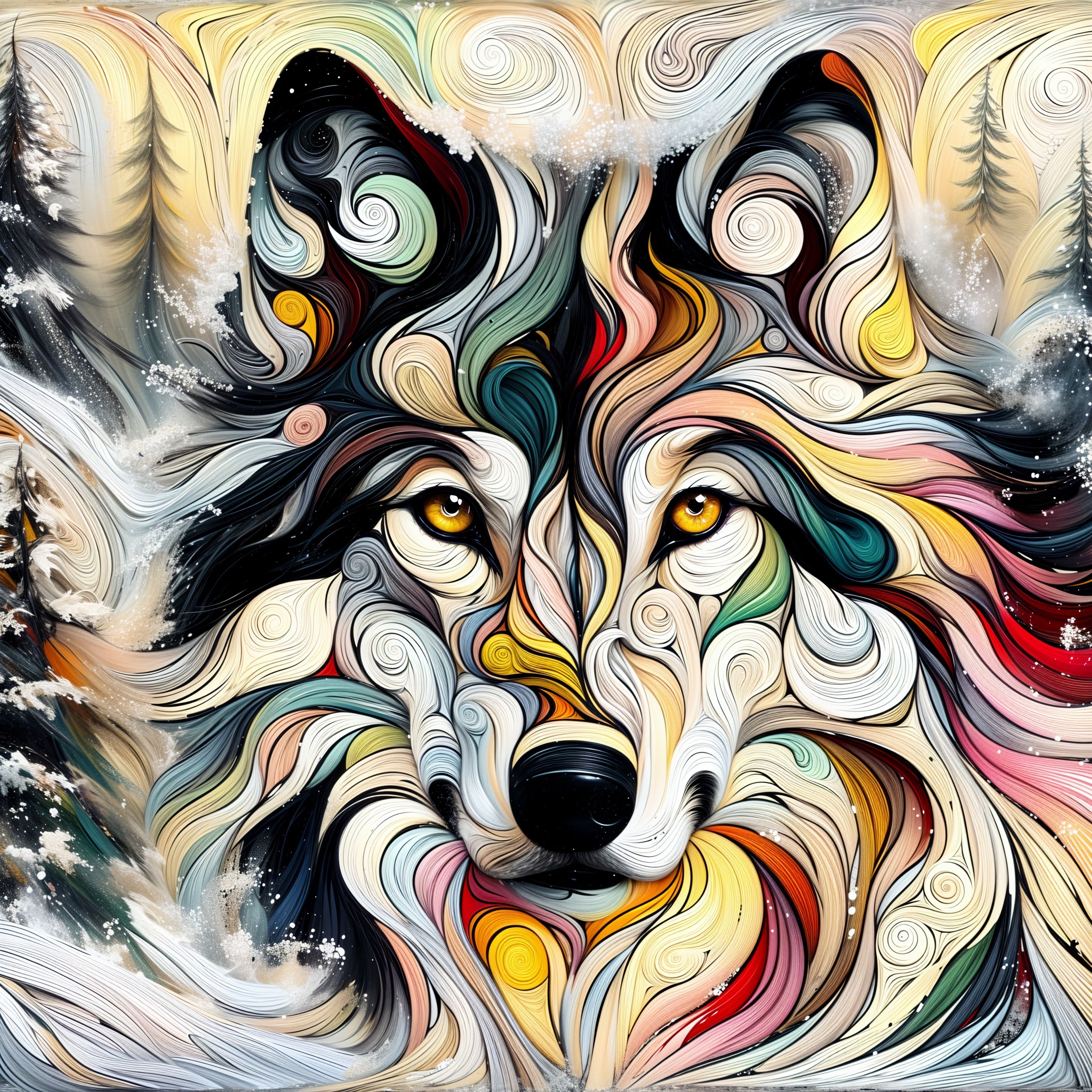 Vividly Stylized Wolf with Patterns and Colors