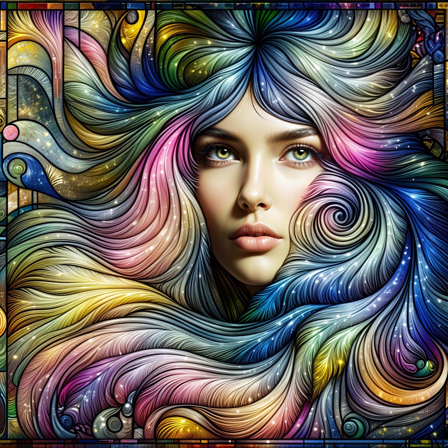 Vibrant Portrait of a Woman with Colorful Hair