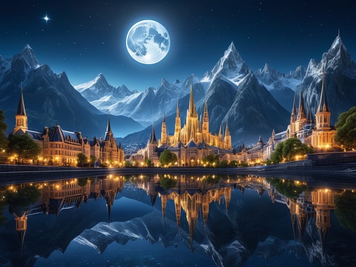 Majestic Castle Surrounded by Mountains and Lake