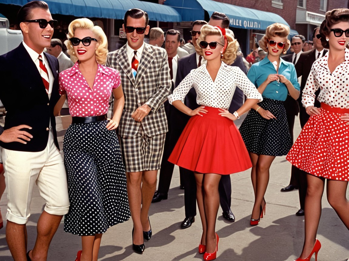 1950s Fashion: Stylish Group on Vibrant Street