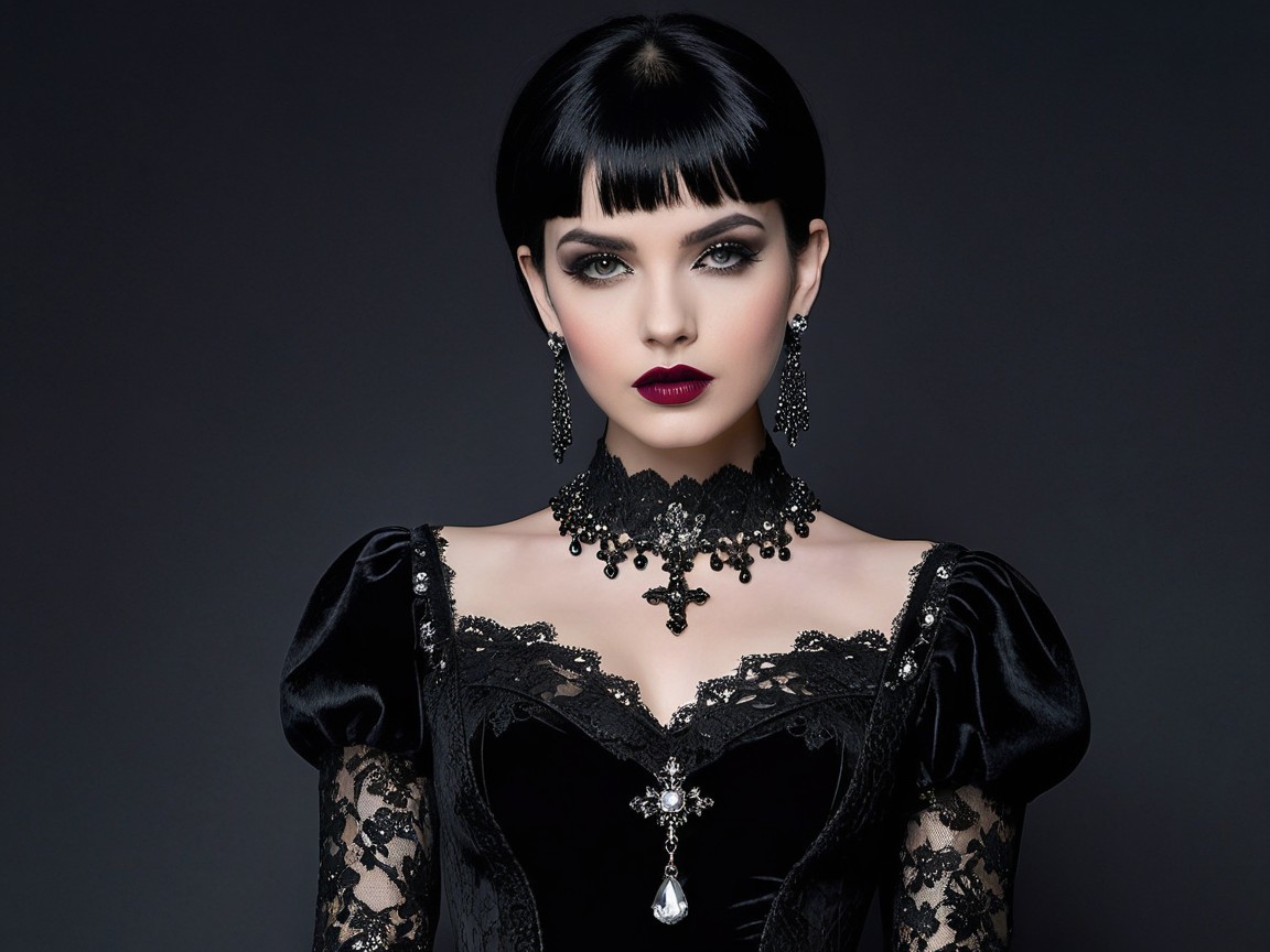 Gothic Portrait of a Woman in Velvet Dress