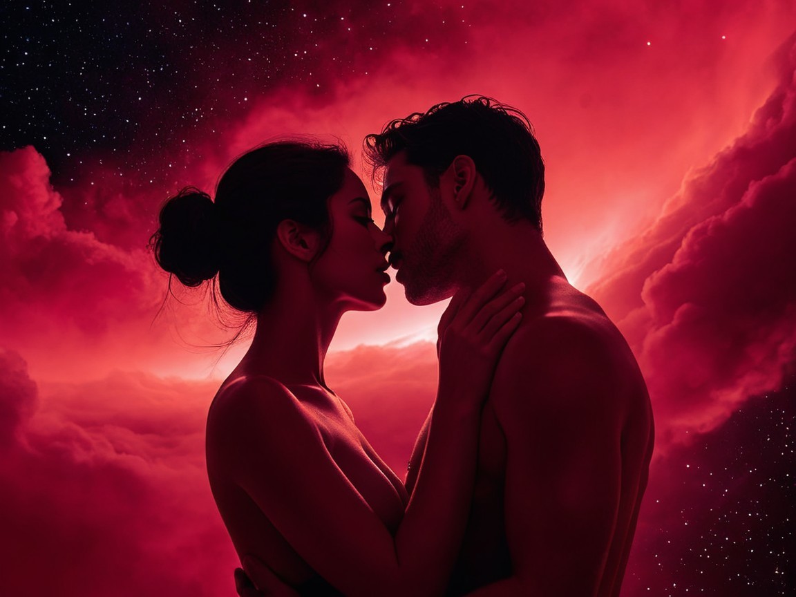 Couple Silhouettes Against Dramatic Cosmic Background