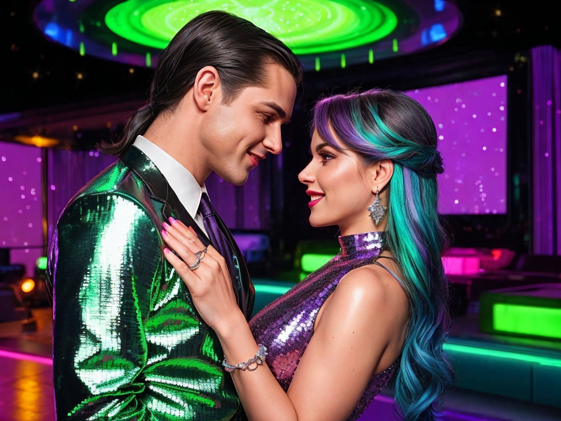 Vibrant Dance Club Scene with Stylish Couple