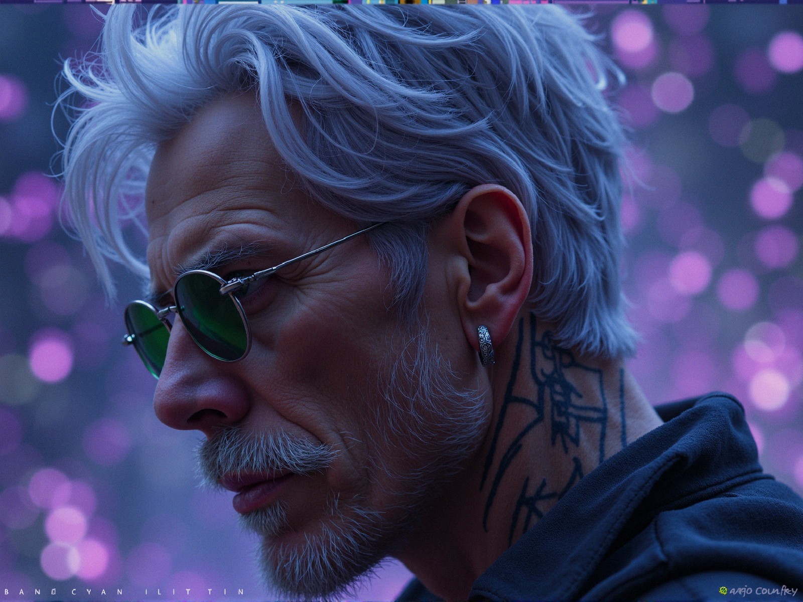 Profile of Older Man with Silver Hair and Sunglasses