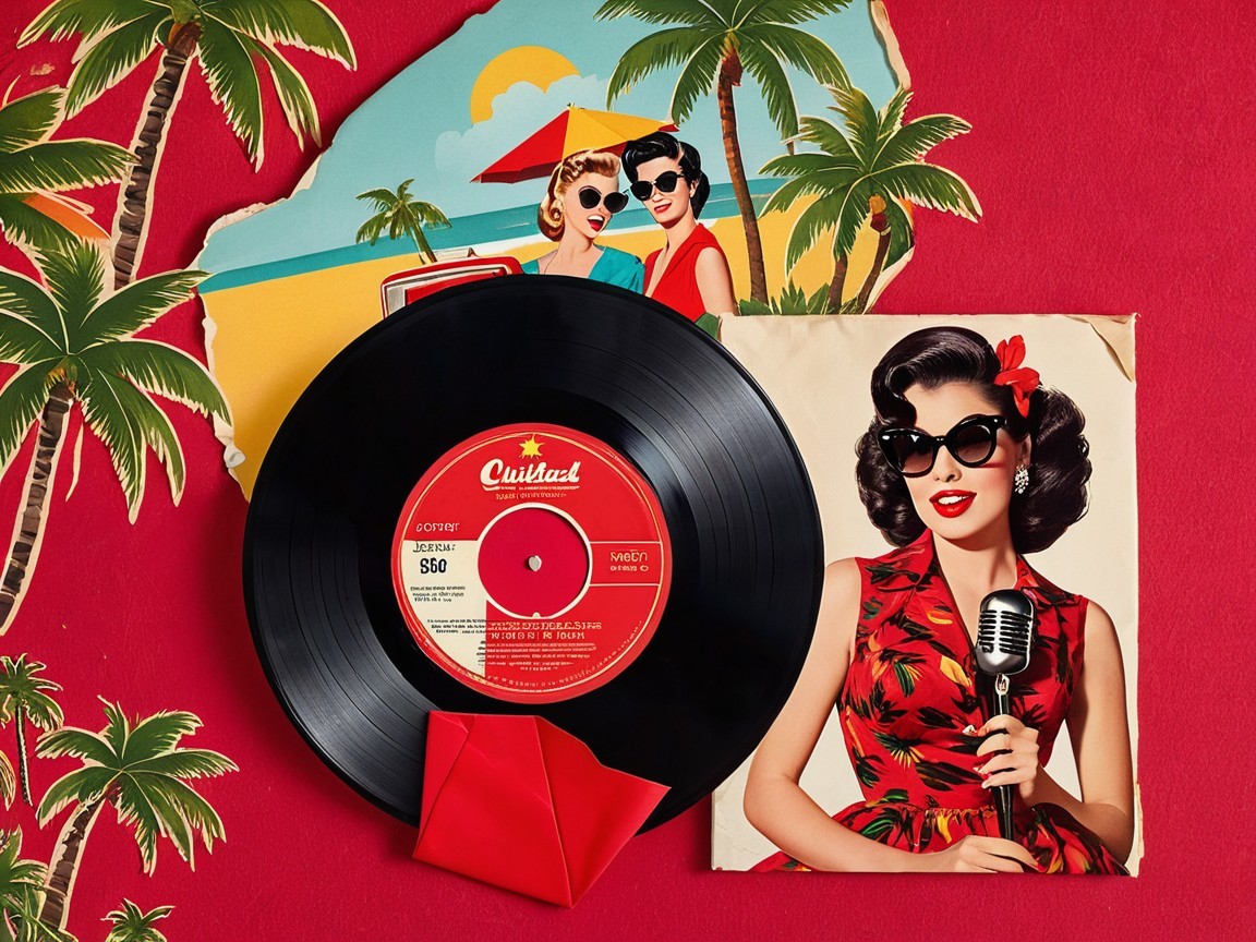 Retro Vinyl Record with Vintage Women Illustrations