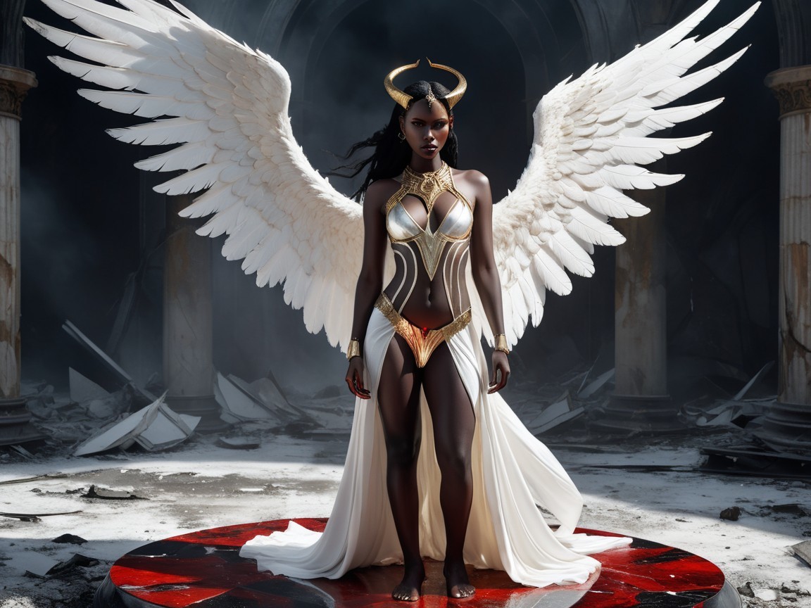 Majestic Figure with Wings in Dramatic Setting