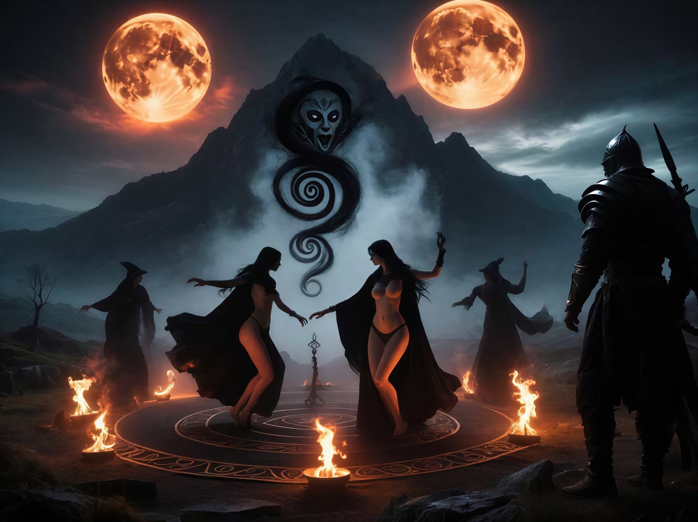 Cloaked Figures Dance in Enchanted Circle at Night