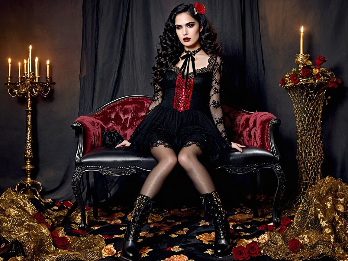 Gothic-Inspired Elegance with Dark Sofa and Candles