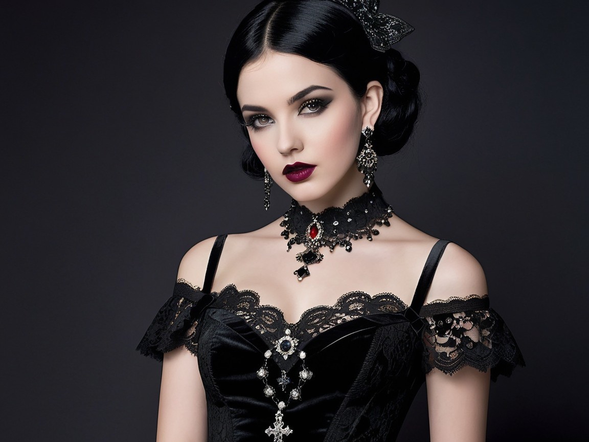 Elegant Young Woman in Off-the-Shoulder Dress