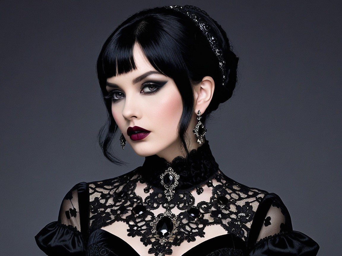 Portrait of a Woman in Gothic Elegance and Makeup