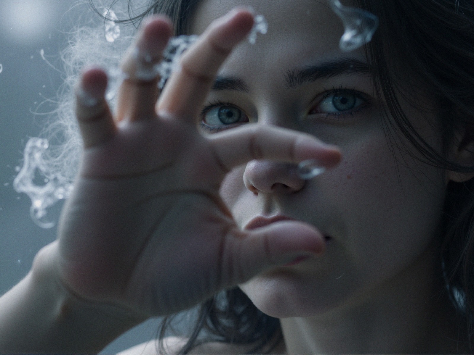 Headshot of a Young Woman with Water Droplets