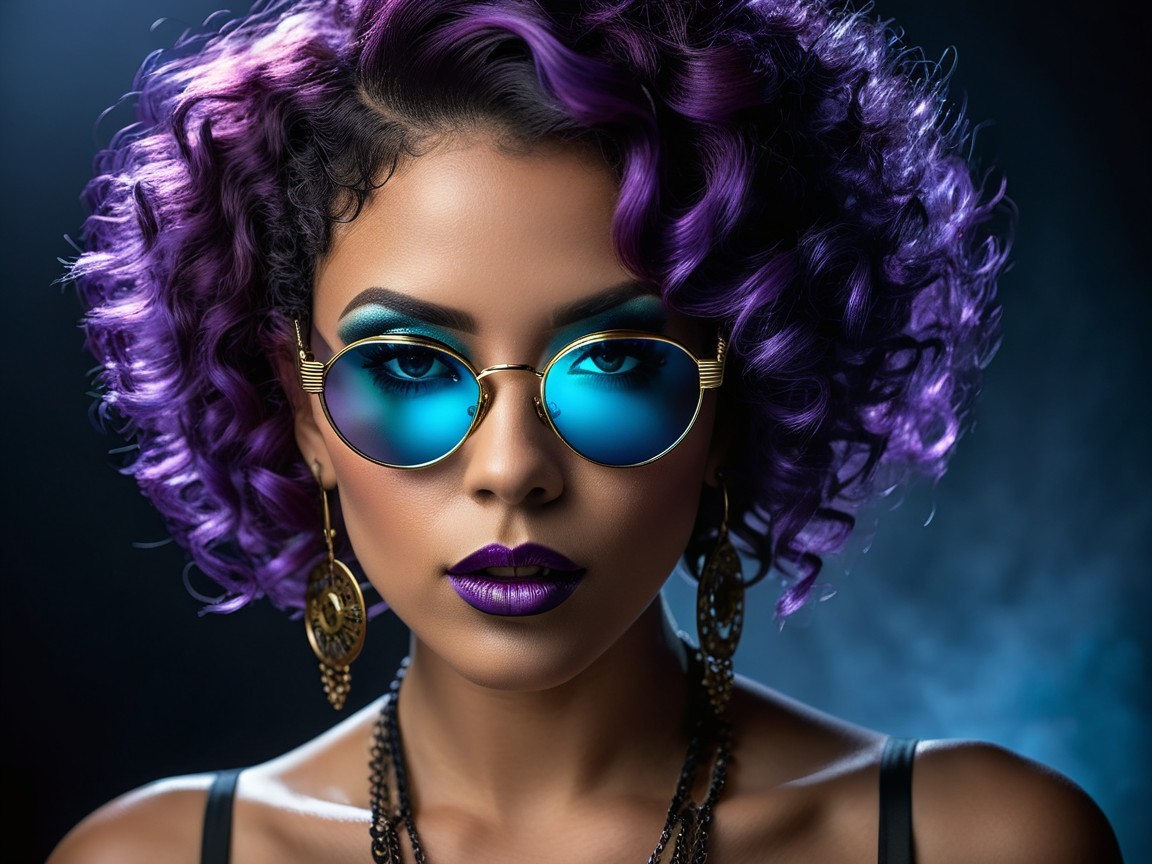 Individual with Purple Hair and Teal Sunglasses
