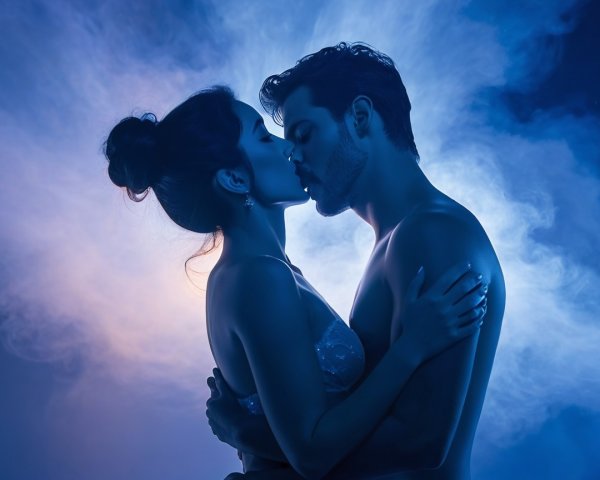 Couple Embracing in Romantic Smoke Atmosphere