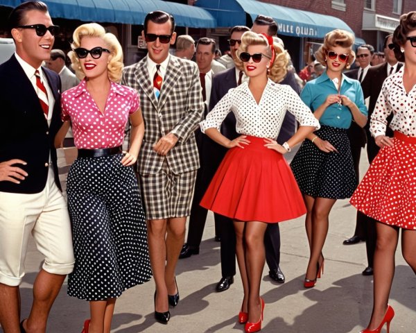 1950s Fashion: Stylish Group on Vibrant Street
