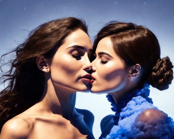 Tender Embrace of Two Women Under Starry Sky