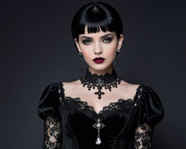 Gothic Portrait of a Woman in Velvet Dress