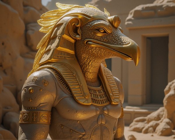 Ancient Egyptian Deity in Ornate Golden Armor