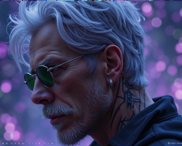 Profile of Older Man with Silver Hair and Sunglasses