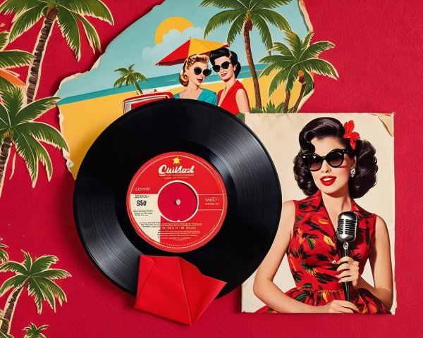 Retro Vinyl Record with Vintage Women Illustrations