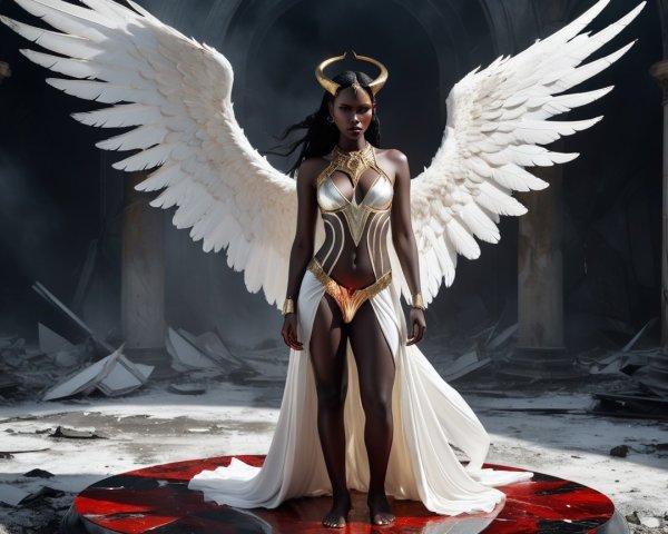 Majestic Figure with Wings in Dramatic Setting