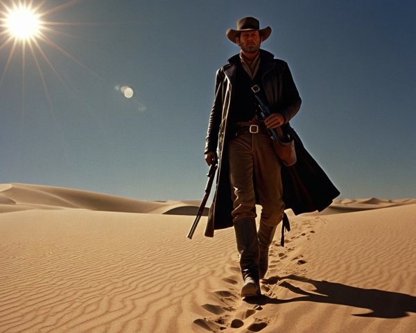 Lone Figure in Desert Landscape with Rolling Dunes