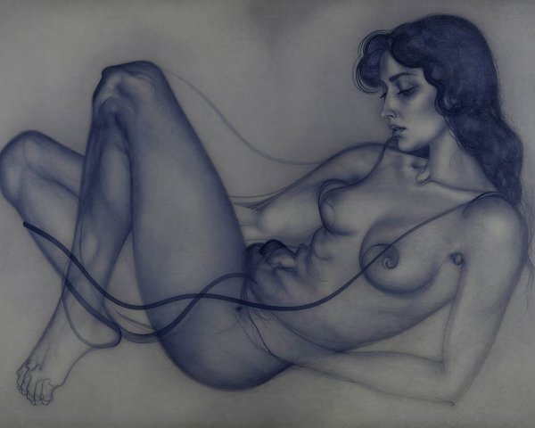 Monochromatic Graphite and Charcoal Female Figure Art
