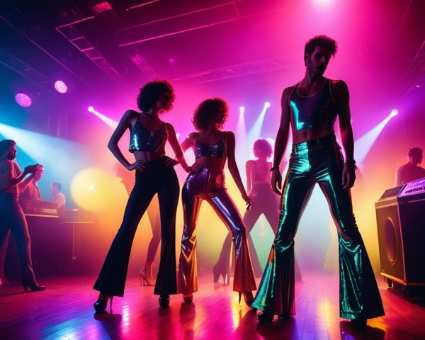 Vibrant Dance Floor with Colorful LED Lights and Dancers