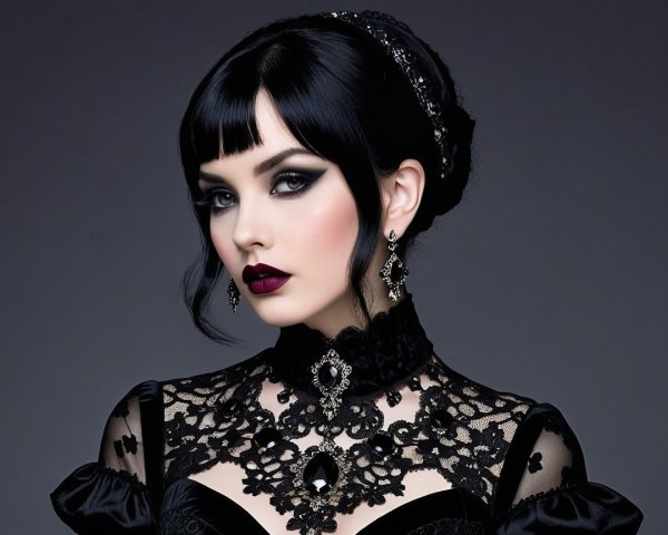 Portrait of a Woman in Gothic Elegance and Makeup